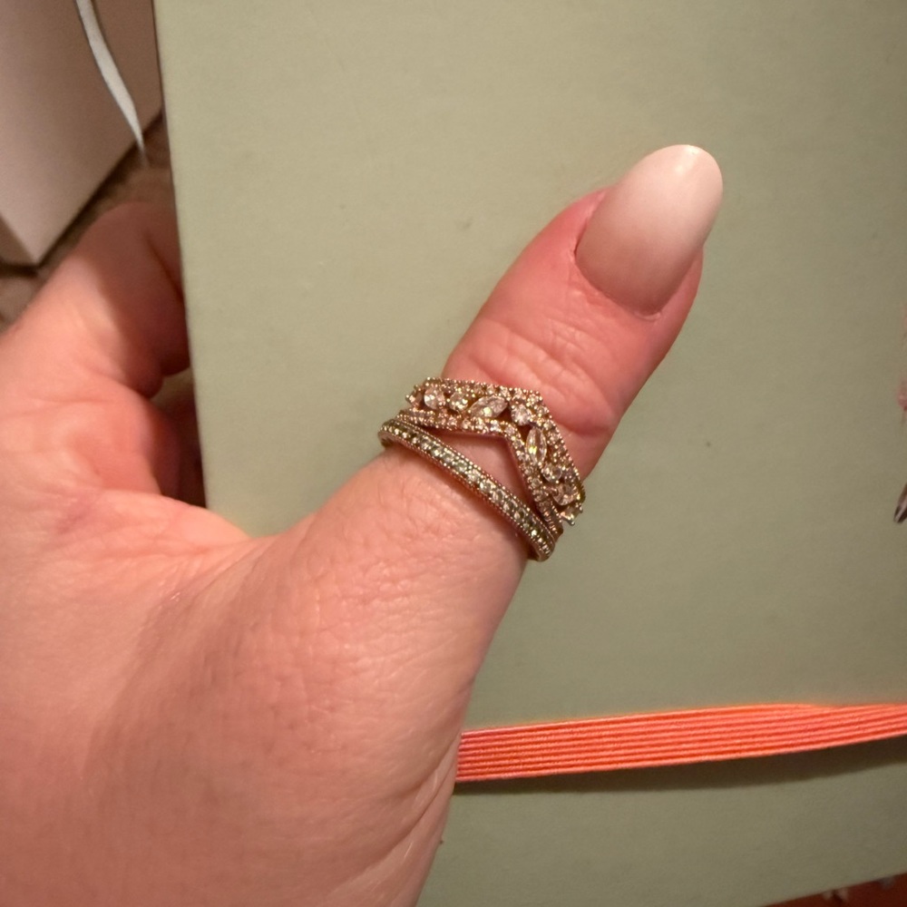 Pandora Gold and Clear Crystal Stacking Ring Trio